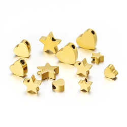 5pcs Stainless Steel Polished Heart Beads Gold Color Star Spacers Beads Necklaces Pendants DIY Jewelry Accessories