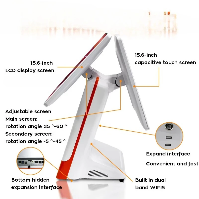 15.6 inch bezel-less double-sided touch electronic POS takeaway for shops/small businesses