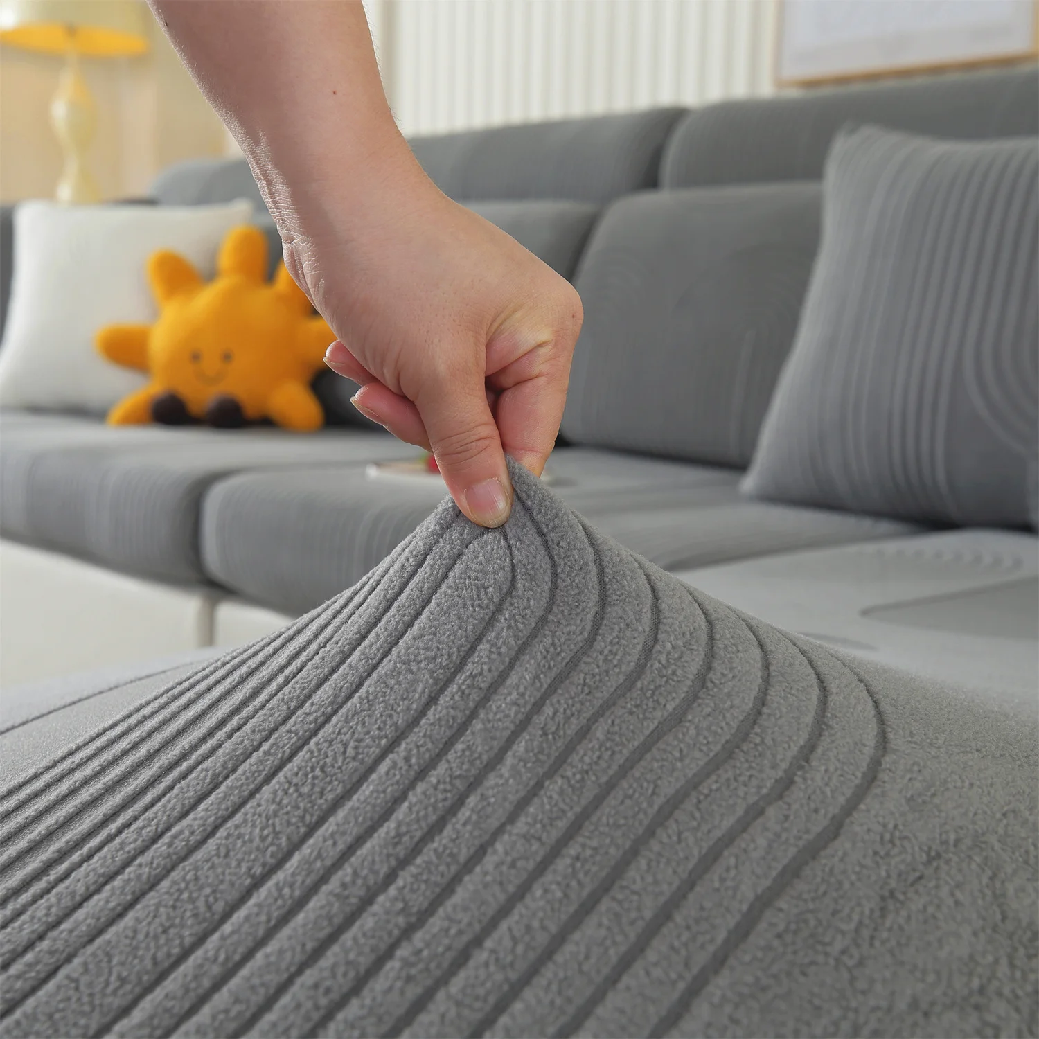 Arches Jacquard Stretch Sofa Cover Polar Fleece Removable Couch Seat Cover WashableAll Season Universal Cover