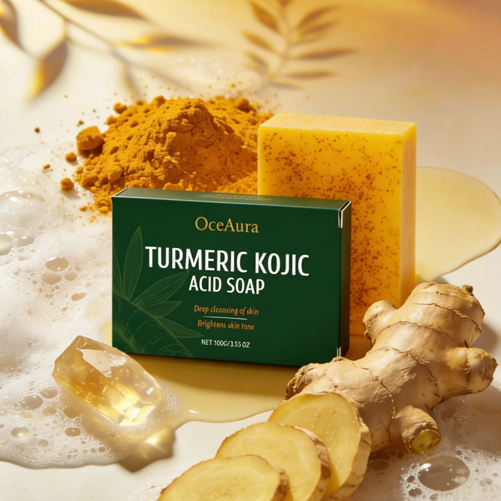 Turmeric and Kojic Acid Soap Deep Hydration Brightening Skin Care Products Soft Smooth Body Cleaning Skin Lightening Soap 100g