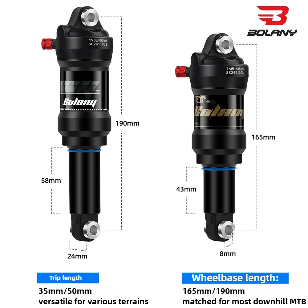 BOLANY air suspension shock absorber 165mm 190mm Mountain electric Downhill bike Rear shock absorber Soft Tail Air Shock