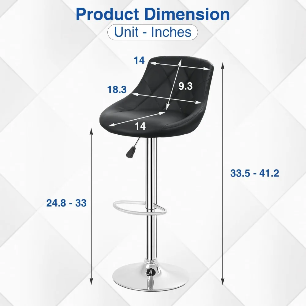 Bar Stools Set of 2, Swivel Stool Height Adjustable Bar Chairs with Back, PU Leather Swivel Stool, Kitchen, Counter
