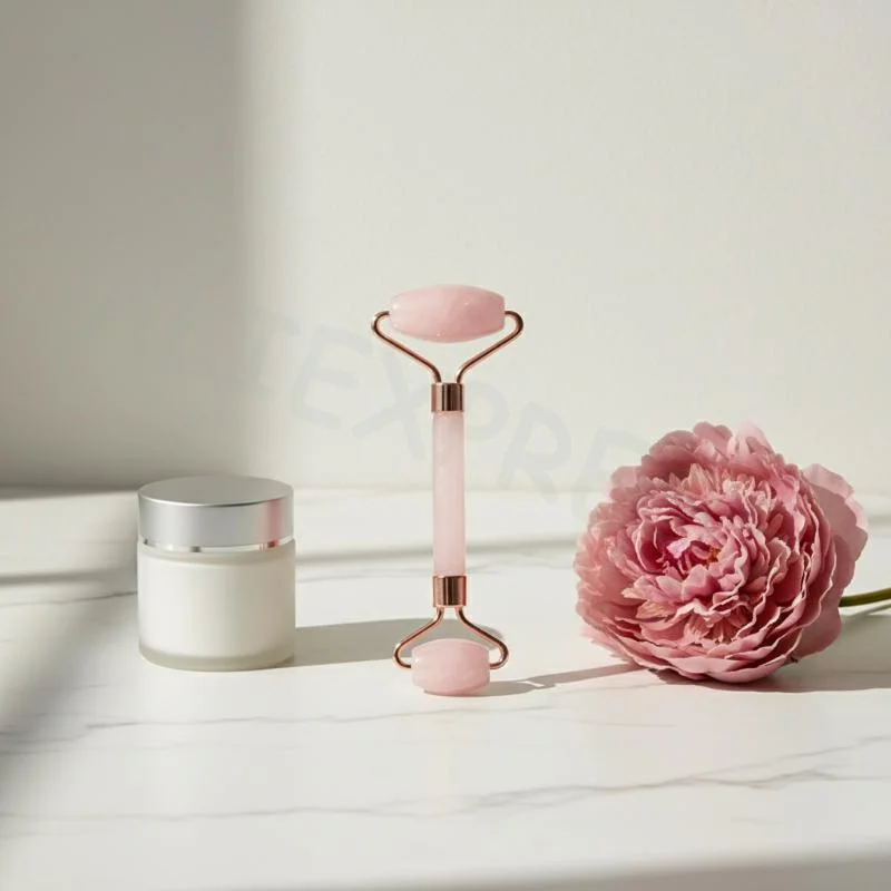 Rose Quartz Roller Massager Set Non Jade Double Ended Facial Roller for Lymphatic Drainage Face Care