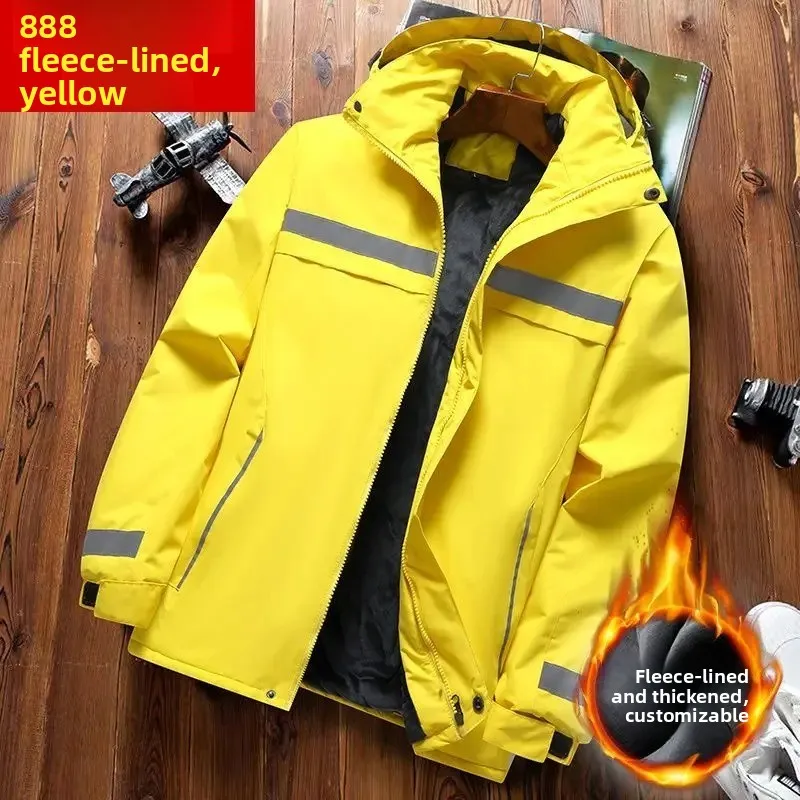 

Youth Big Size Mid-Length Jacket, Fleece Lined Thermal Reflective Workwear for Men, Outdoor Waterproof Windproof Coat