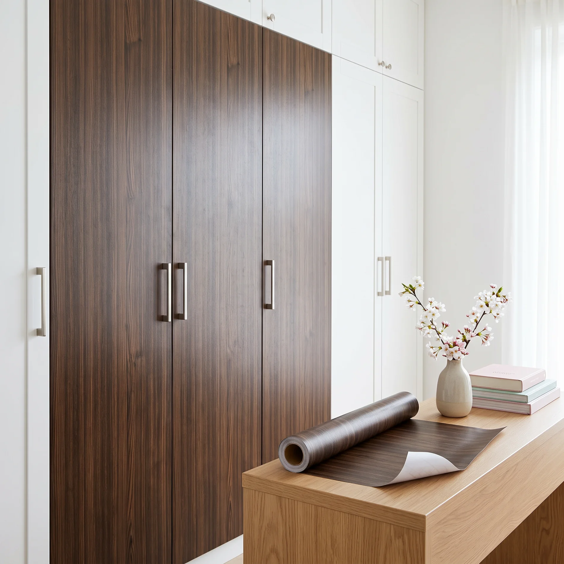 5 Meters Waterproof Wood Grain Sticker Wardrobe Cabinet Desktop Door Furniture Renovation Stickers Adhesive Wallpaper Roll