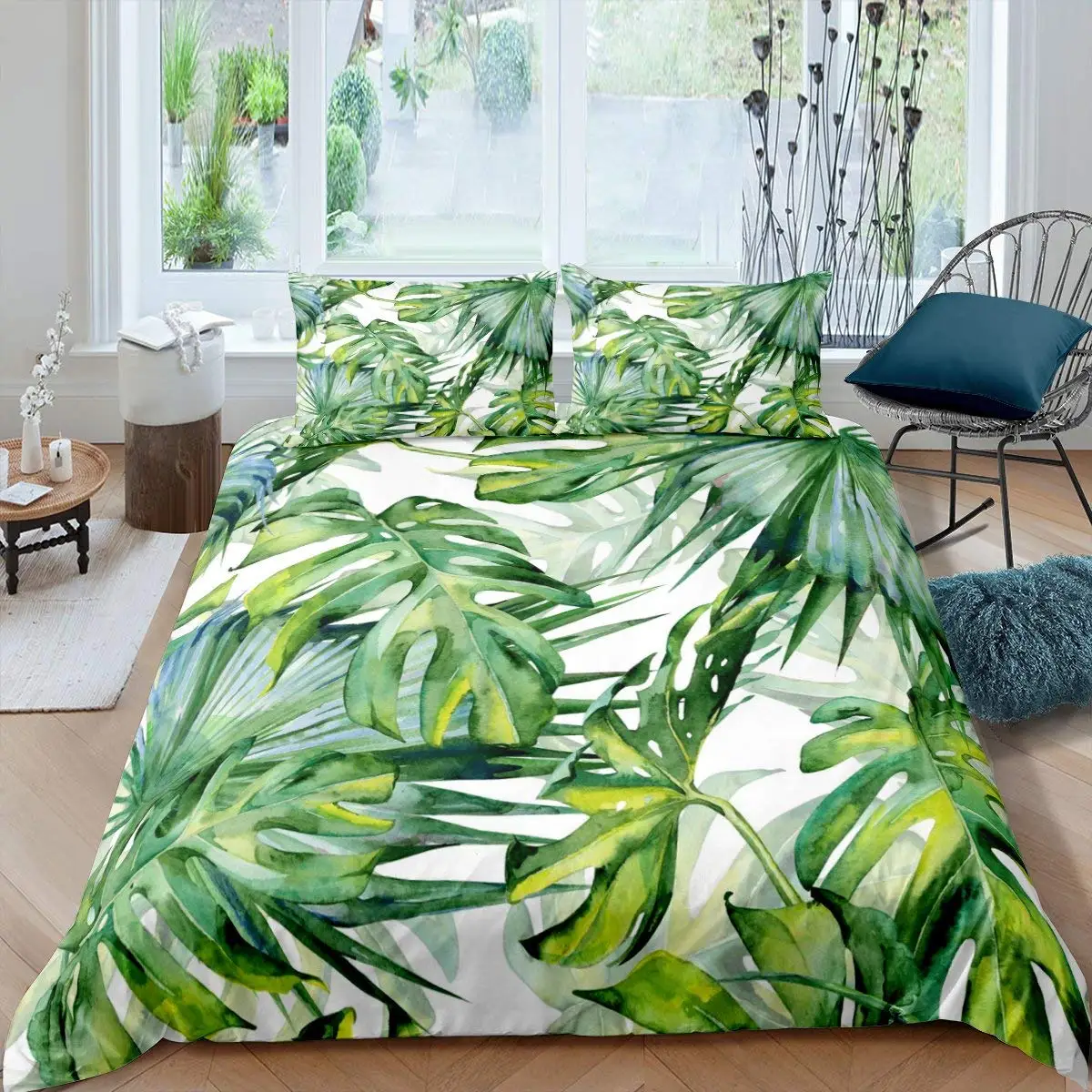 Palm Leaves Duvet Cover Boys Girls Adults Bedroom Monstera Banana Leaves Decor Comforter Cover Hawaiian Tropical Leaves Bedding