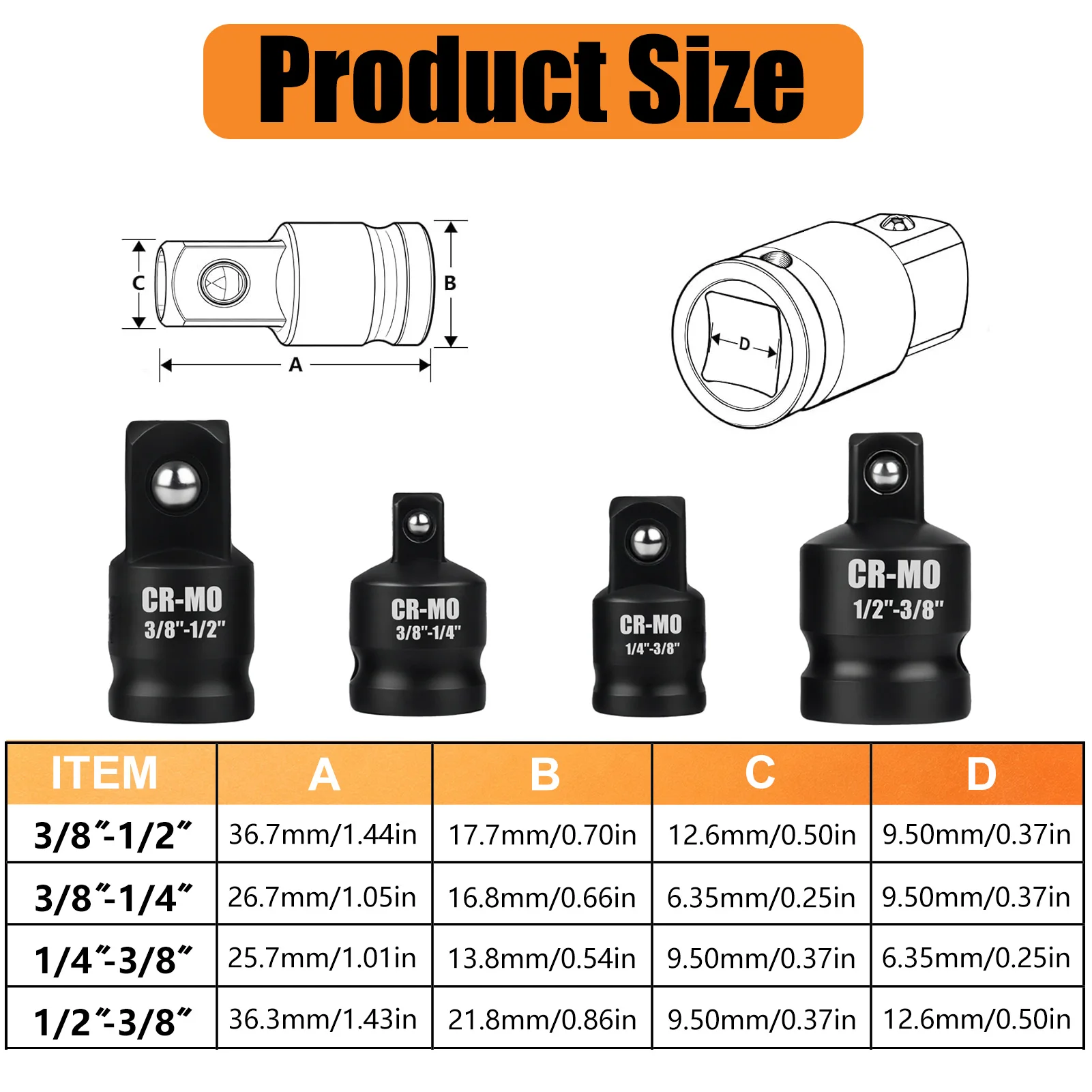 12Pcs Impact Socket Adapter And Reducer Extension Set Socket Drill Adapter Fit for Wrenches Drills Ideal for Motorcycle Repair
