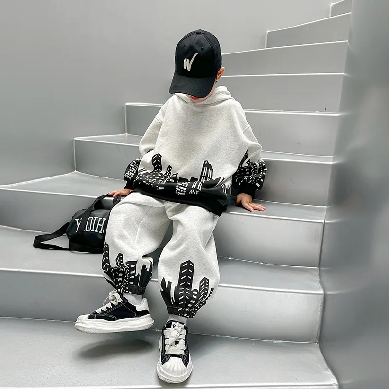 

Spring and Autumn Set 2025 New Korean-style boys' hooded sweatshirt and trousers 2-piece set Spring and Autumn Trendy and cool
