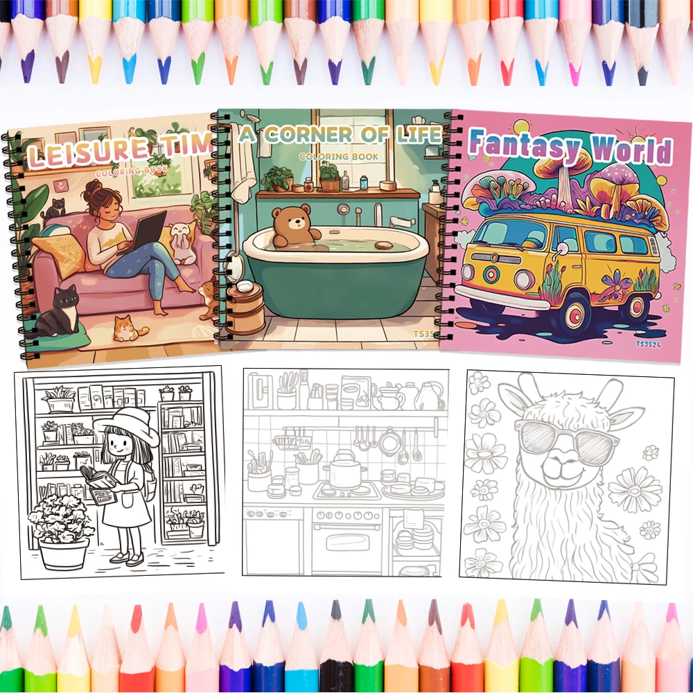 3pcs Women's Leisure Coloring Book Set,Thickened 30 Pages Spiral Bound,Perfect for Stress Relief & Relaxation,8.3 X 8.3 Inches