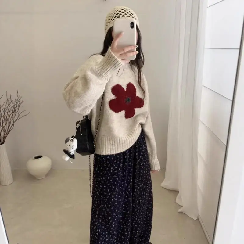 

Милый свитер для девочек, осенне-зимний трикотаж, мягкие и липкие топы для ленивых, сохраняющие тепло, пуловер, новый модный нежный красивый джемпер