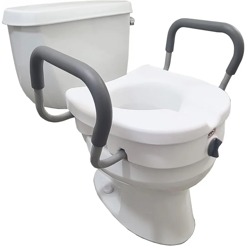 Carex E-Z Lock Raised Toilet Seat With Handles, 5