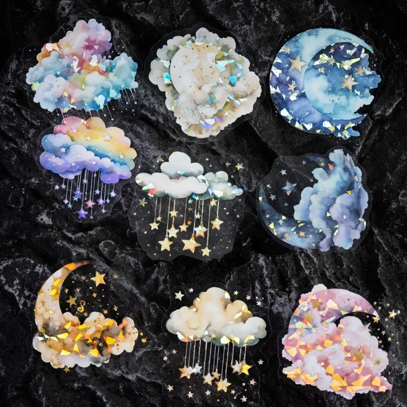 10Sheets Stickers moon fall star shell light European retro decoration collage package handbook Stationery Scrapbook 149*95mm