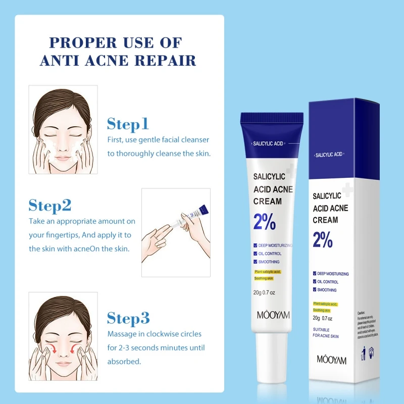 Salicylic Acid Acne Treatment Cream Lightens Acne Marks Deep Acne Scars Gel Oil Control Shrink Pores Gently Repairs Skin Cream