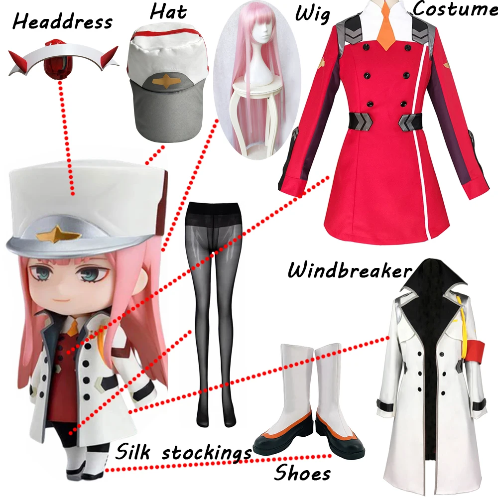 Anime DARLING In The Franxx 02 Cosplay Zero Two przebranie na karnawał kobiety ubierają kapelusz płaszcz kostium na Halloween wykonane na zamówienie