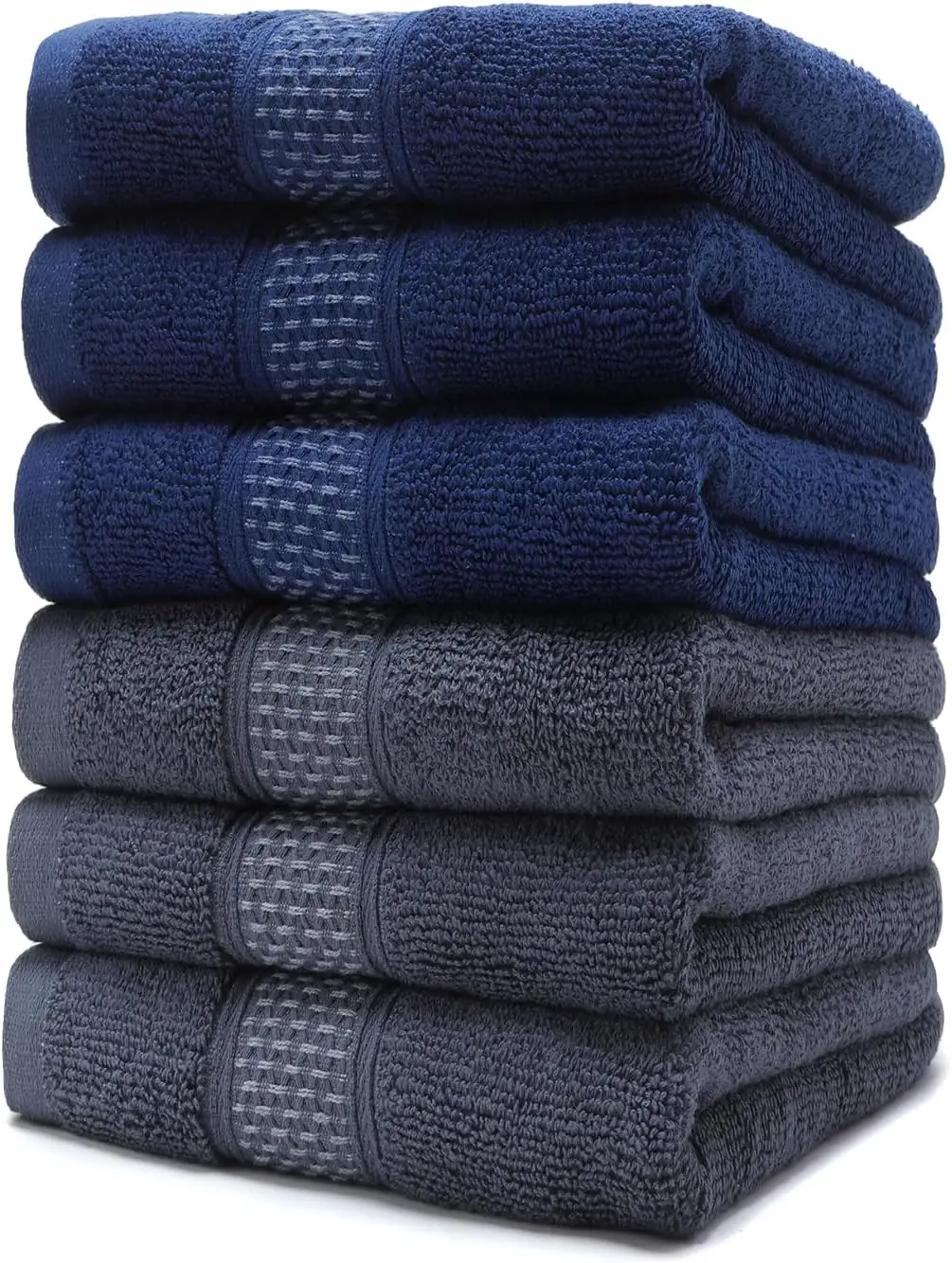 

Super Absorbent Cotton Hand Towels, 6-Pack, 14x29.5in, Quick-Dry, Soft, for Bathroom, Kitchen, Gym, Gift (Dark Grey, Dark Blue)