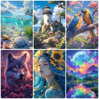 quebra-cabeca-de-montanha-lago-nebulosa-arco-Iris-passaros-tropicais-fundo-do-oceano-flores-silvestres-decoracao-de-parede-para-criancas