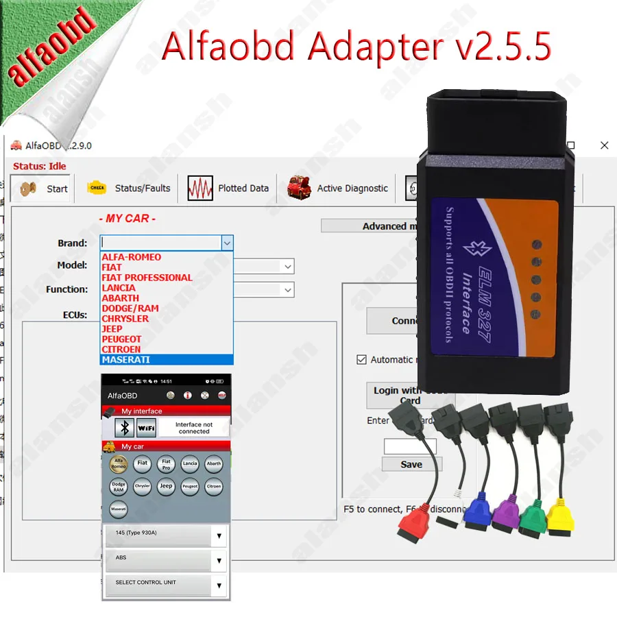 2024 AlfaOBD V2.5.5 with Mini327 USB327 Adapter for Fiat / Alfa Romeo / Lancia / Jeep