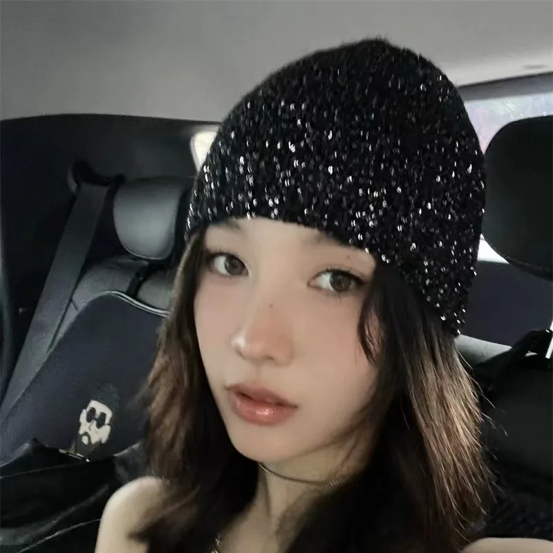 Women's Sequin Beanie for Early Autumn - Chanel-Style Head Wrap, Men's Trendy Instagram-Inspired Knit Hat