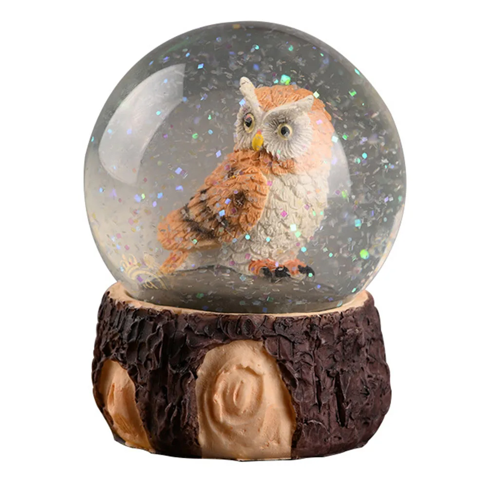 Owl Snow Globe 3D Owl Crystal Ball Owl Water Globe Wild Animal Figurine Glass Sphere Desktop Ornament