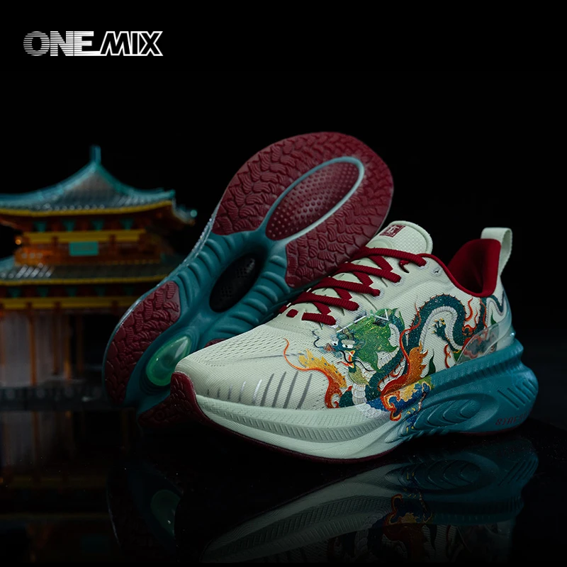 ONEMIX-Chinese Loong Running Shoes para homens, amortecimento superior, laço adequado, antiderrapante, tênis esportivos ao ar livre