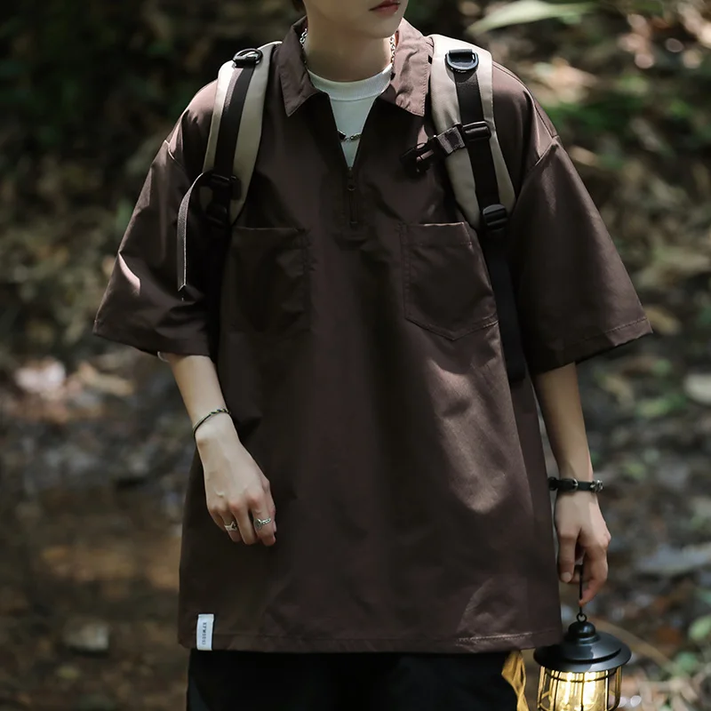 

Ice Silk irt ort Sve Loose Fit Summer Thin Outdoor T-irt Men's Faionable f Zip up Body irt Casual Wear