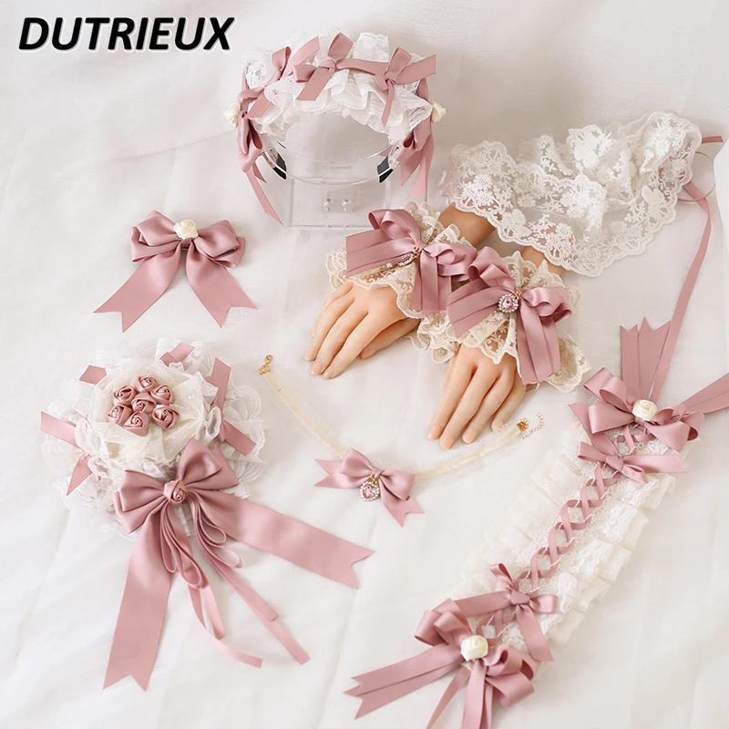 

Lolita Japanese Style Ladies Elegant Kawaii Pink Lace Hairband Decoration Hat Bow Hair Band Sweet Cute Girl Hair Accessories