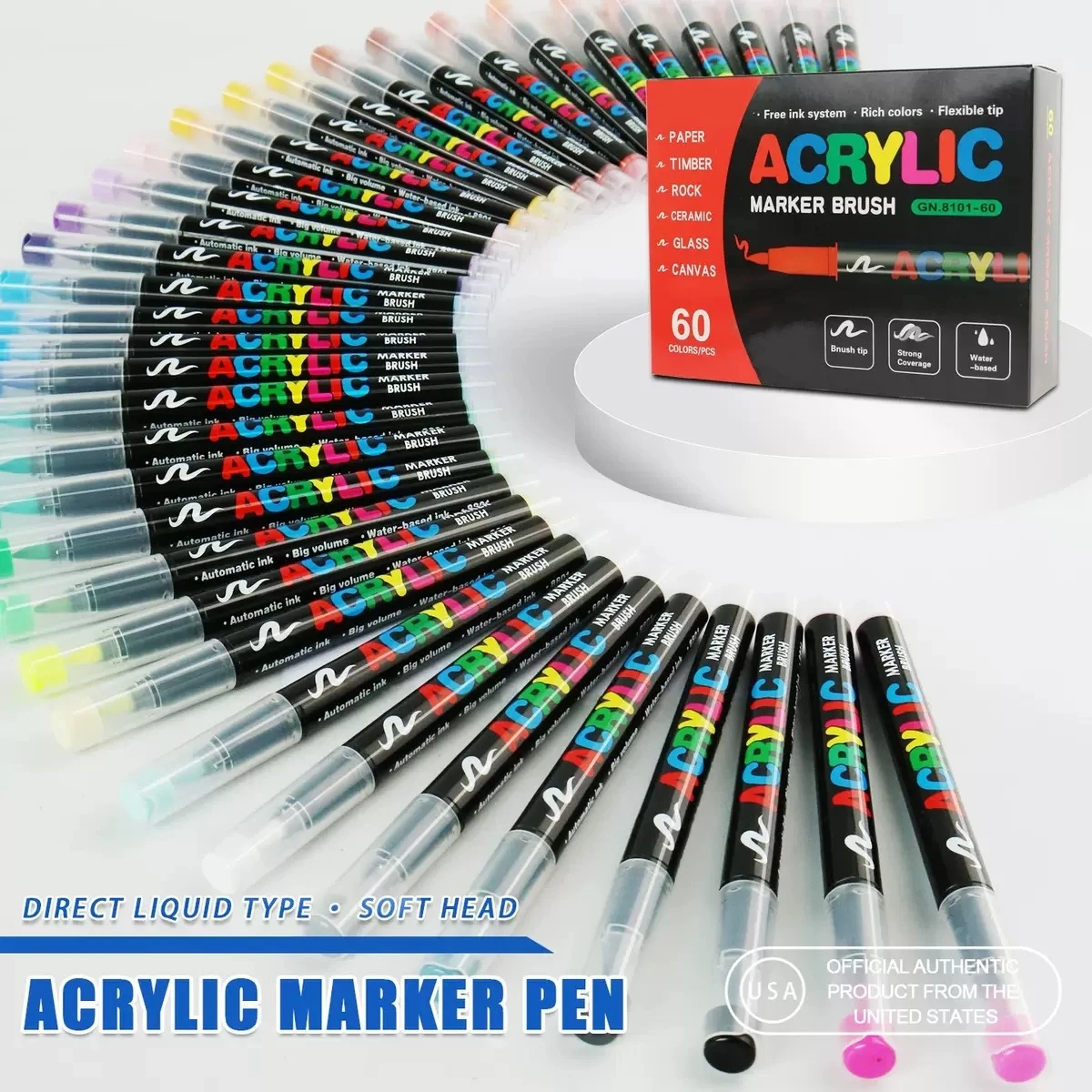72-Color Acrylic Marker Set, with Vibrant Colors, Suitable for Painting on Rocks, Glass, Plastic, Fabric, Stone, Pumpkin Decorations, Wood, and Ceramics. Designed for Professional Art Use