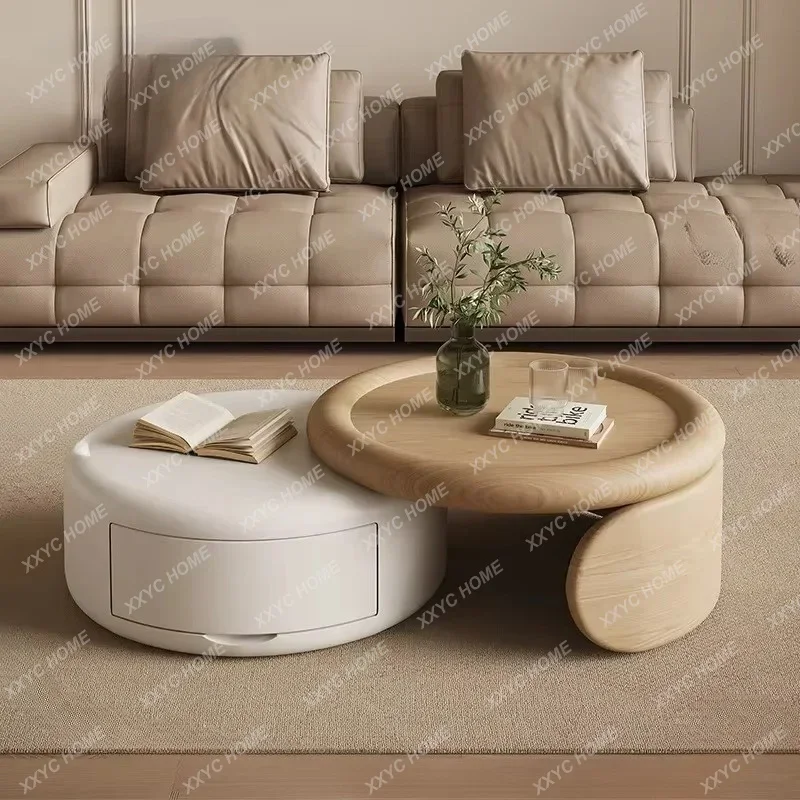 Stock Available Living Room Furniture Solide Wood Round Tea Table Combination Wabi Sabi Birch Coffee Table Set For Home