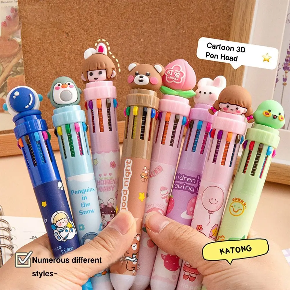 Cartoon Stronauts/Dinosaurs/Animals 10-Color Pen Silicone Doll 10 Colors Ink Gel Pen Quick Drying Press Type Writing Tools Gift