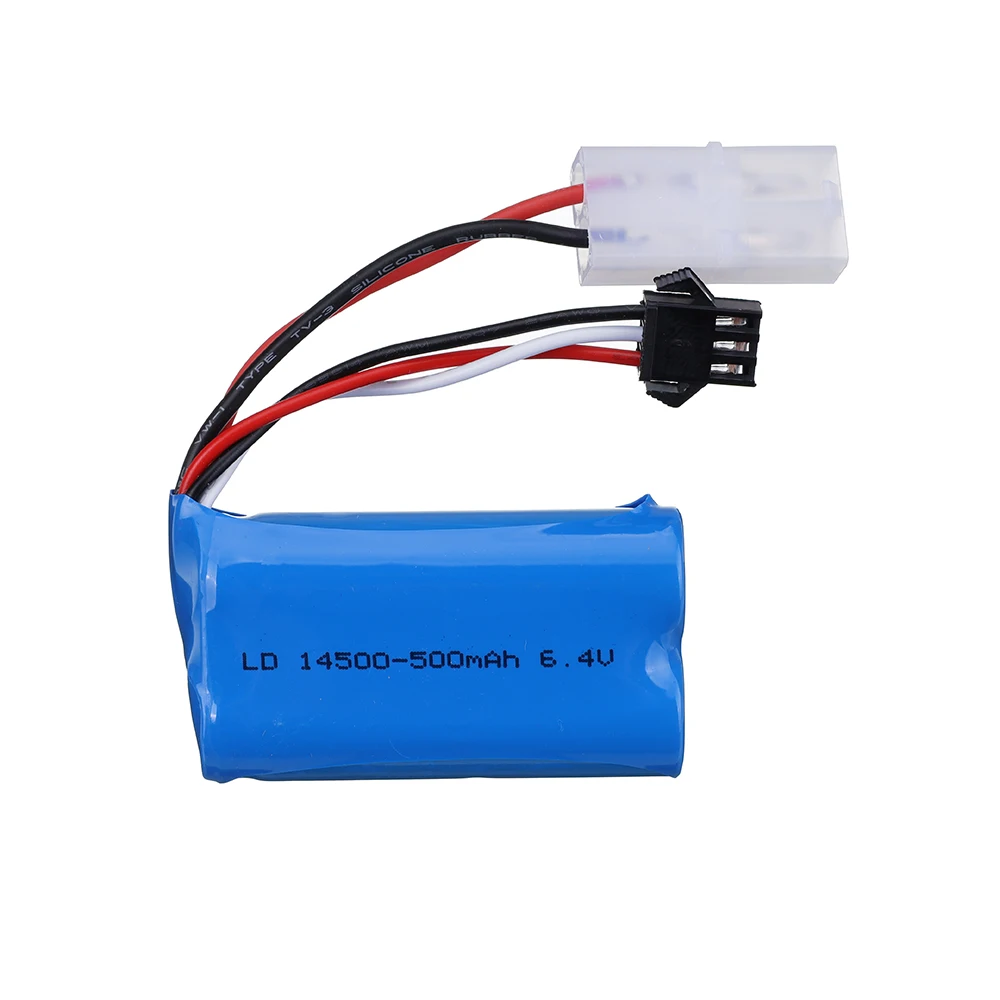 6.4V 500mah Li-ion Battery with SM-2P/ JST-2P/EL-2P/L6.2-2P plug RC toys 15C 14500 battery for WLtoys 18401/02 toys car parts