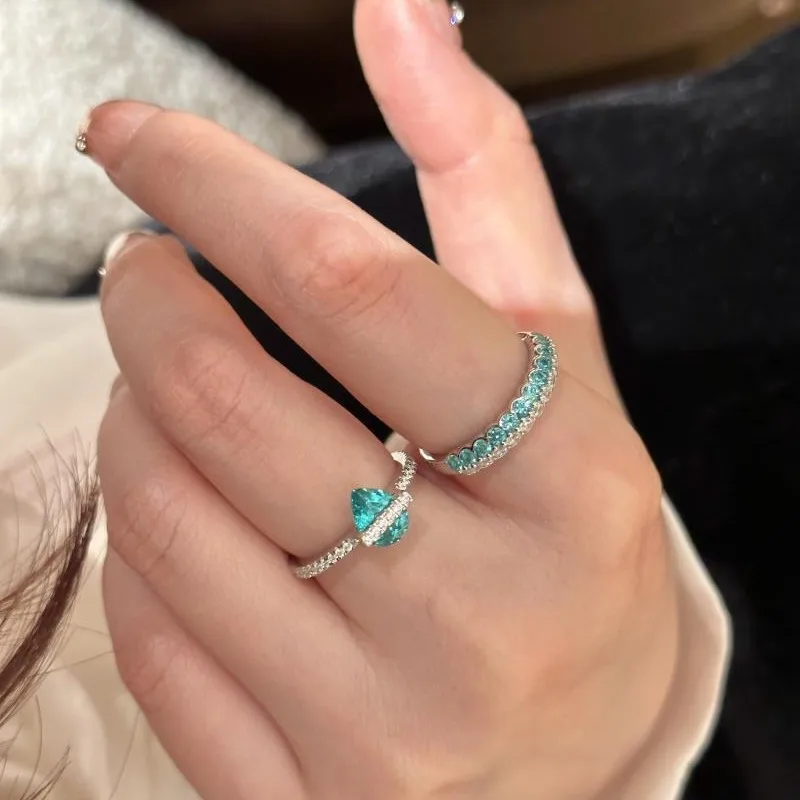 New Mint Paraiba Earrings Necklace Ring Smiling Geometric Light Luxurious and High-end Feeling view 4