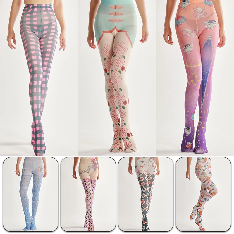 Harajuku Tattoo Pattern Pantyhose Female Fashion Stocking Party Pants For Women Pantyhoses Lolita Cute Kawaii Tights