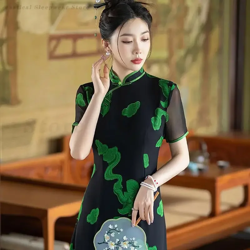 

Vintage Improved Traditional Dress Summer New Chinese Style Qipao Women's Evening Party Vestidos Print 4XL Cheongsam Long Qipaos