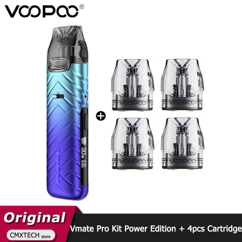 Original VOOPOO Vmate Pro Kit Power Edition 30W Pod Vape + 4pcs extra 3ML Vmate Top Fill Cartridge 0.4ohm or 0.7ohm E Cigarette