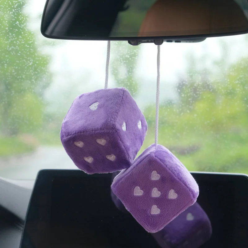 Cute Love Heart Plush Dice Hanging Charm Soft Fluffy Car Rearview Mirror Pendant Auto Interior Accessories