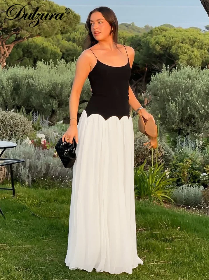 Dulzura Summer Fashion Sexy Backless Lace Up Slim Bretella Abito lungo Casual Elegante Chiffon Patchwork Party Club Abiti da ballo