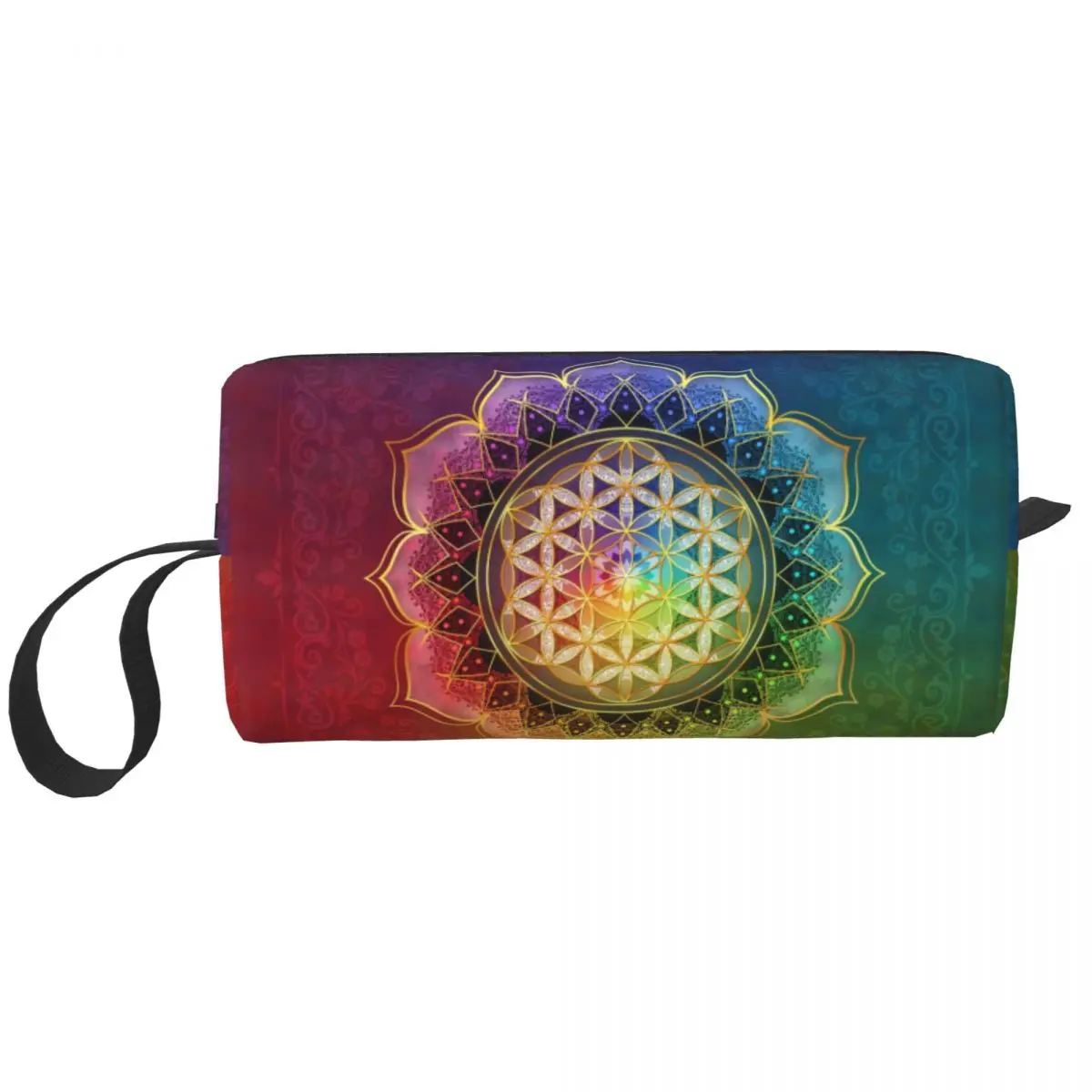 Rainbow Flower Of Life With Lotus Toiletry Bag Sacred Geometry Makeup Cosmetic Organizer Ladies Beauty Storage Dopp Kit Box