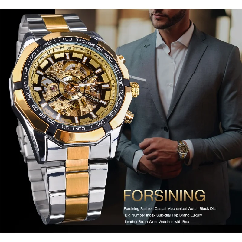 Forsining-reloj mecánico automático para hombre, cronógrafo informal, luminoso y hueco, aspecto clásico, envío gratis, nuevo, 340