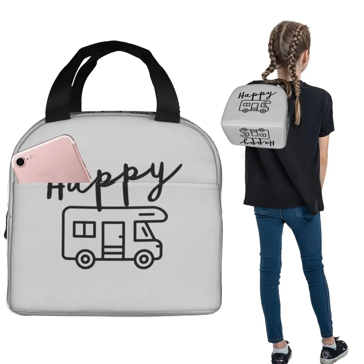 Happy Camper (RV) Insulated Lunch Bag for Women Kids Portable Food Boxes Thermal Lunch Box Tote