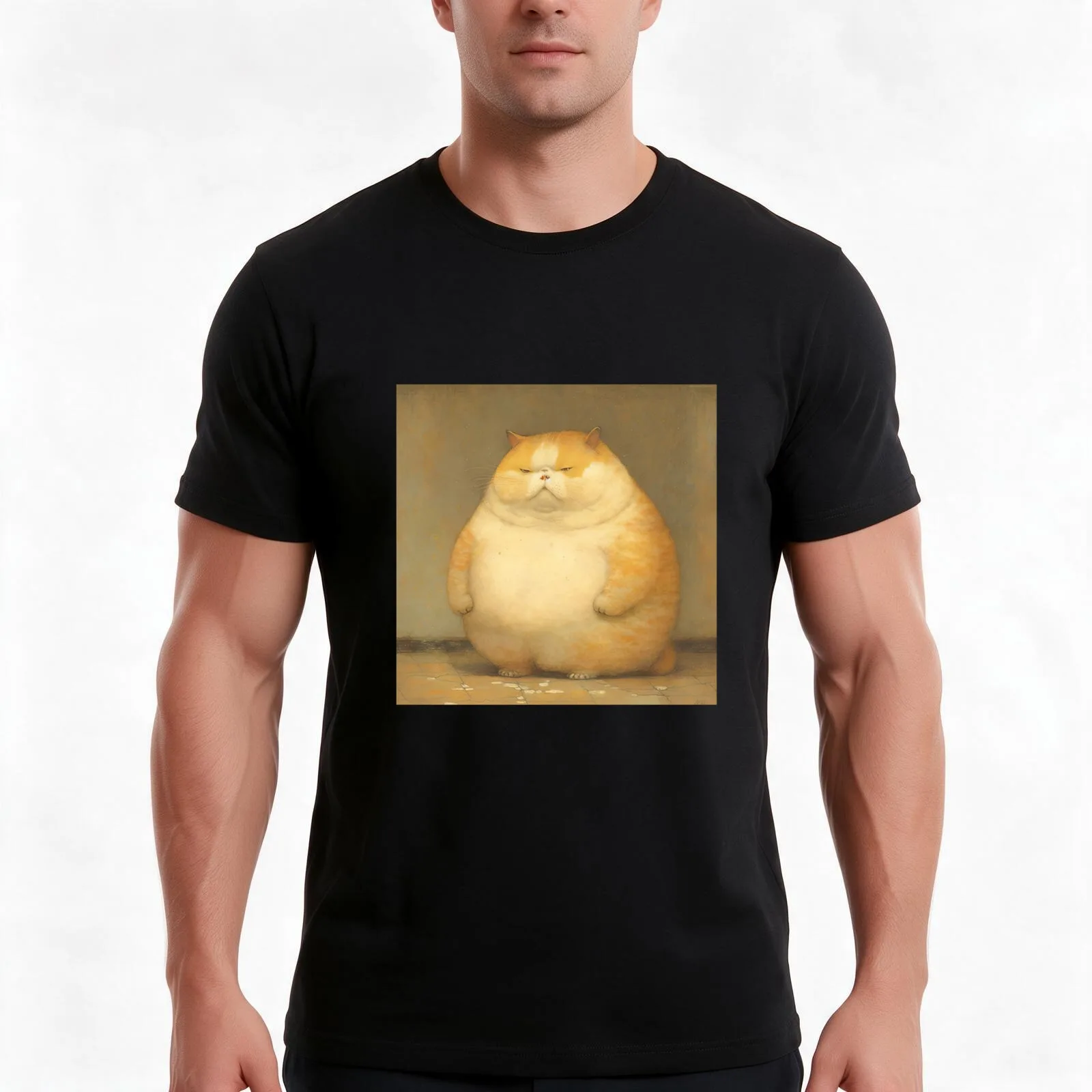 Vintage Cute Cat standing up T-Shirt, Summer Casual Cotton Tee, Oversized Streetwear Tops, Vintage Graphic Print, 100% Cotton