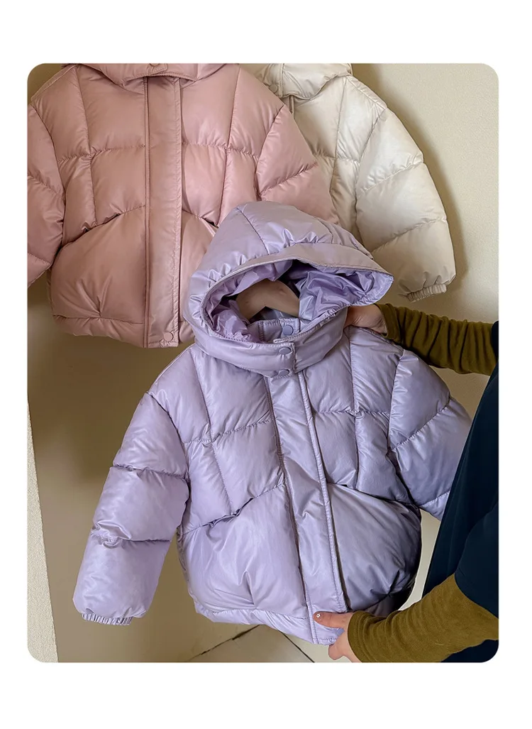 2026 Herbst Winter Kinder Daunenjacke für große Mädchen, modisch, einfarbig, dick, warm, mit Kapuze, Kinderjacke mit Baumwollpolsterung. – Detail 12