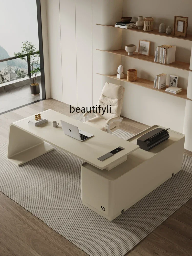 Cream Wind Corner Desk Light Luxury Study Computer Desk Solid Wood Paint Boss Office Desk and Chairs