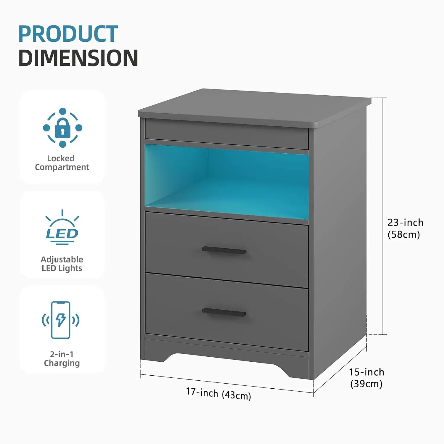 LED Nightstand With Gun Drawer & Charging Station & Auto Sensor, Customized