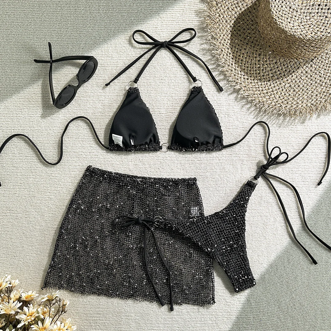 9 Farben Sexy Neckholder-Bikini Damen-Badebekleidung Dreiteiliges Bikini-Set mit Rock Badeanzug Badebekleidung V6451C – Detail 31