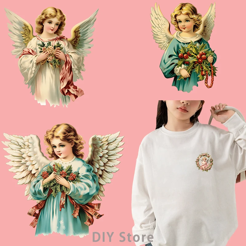 Retro style angel dtf transfers ready to press Heat Transfer On Clothes patches for clothing iron on heat transfer.