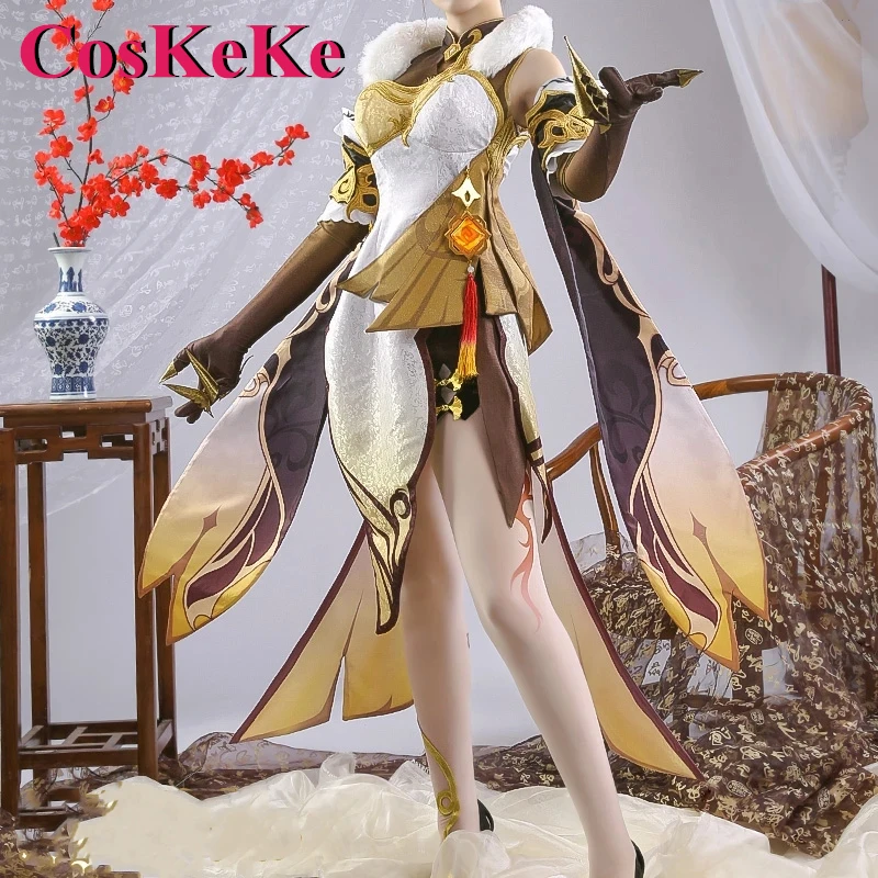 CosKeKe Ningguang Cosplay Anime Game Genshin Impact Costume Cheongsam Gorgeous Dress Uniform For Women Party Role Play Clothing