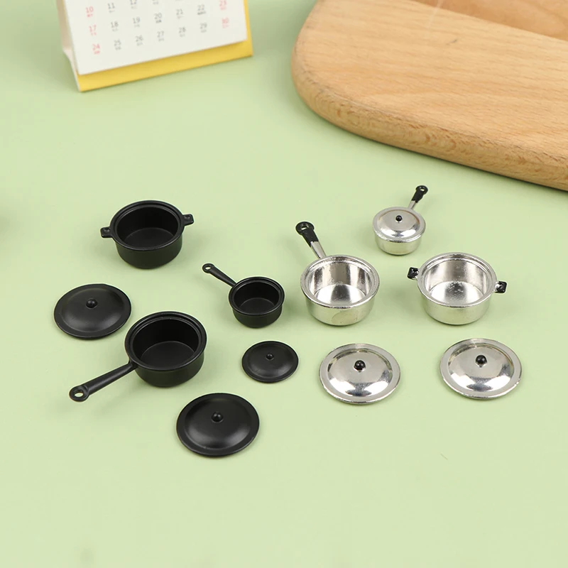 3pcs/Set 1:12 Dollhouse Miniature Frying Pan Casserole Metal Cookware Kitchen Model Decor Toy Doll House Accessories