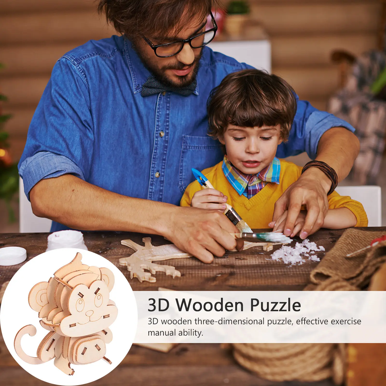 

3Pcs Wooden Animal Puzzle 3D Educational DIY Simulation Crafts Puzzle Kit for Skill Development and Concentration Improvement