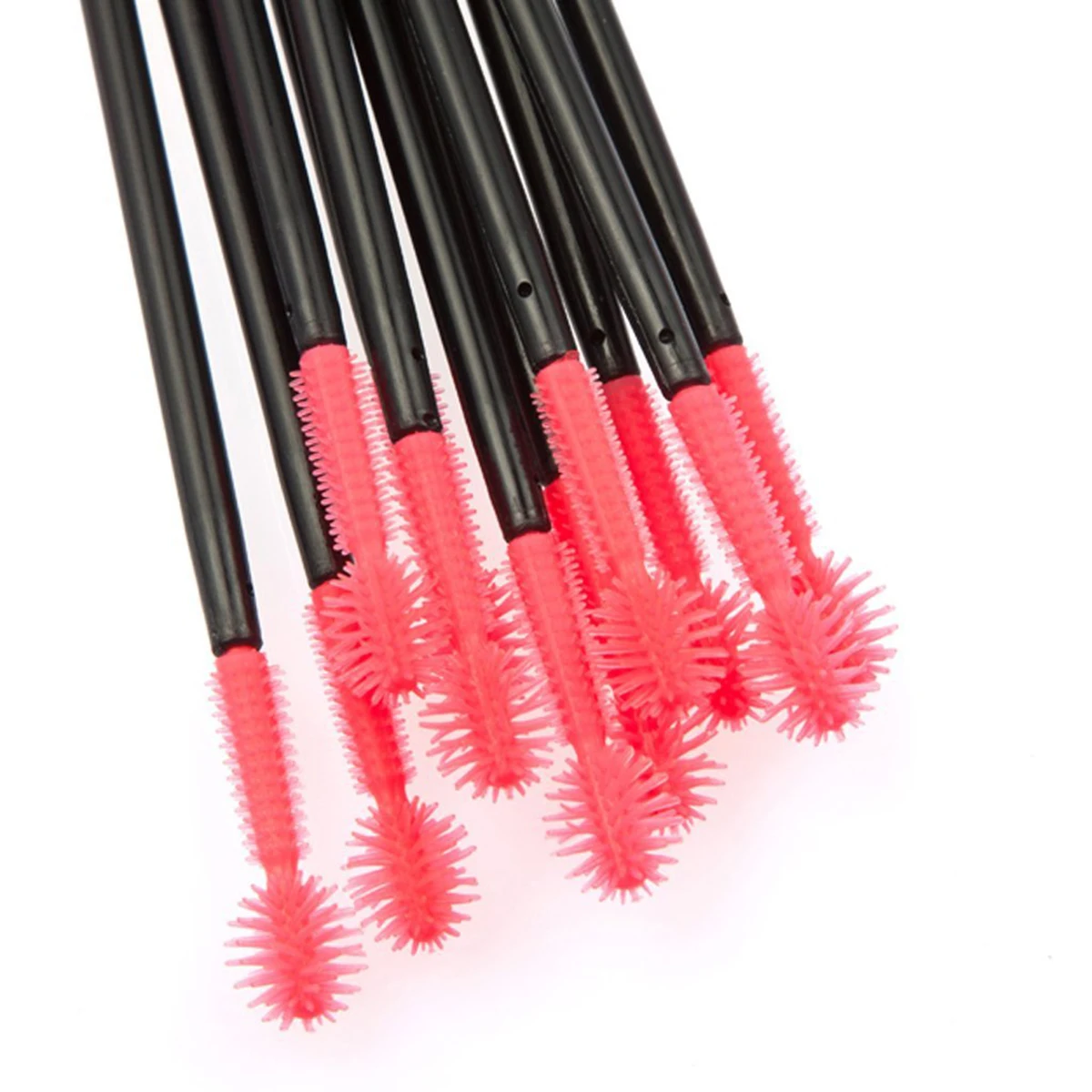 50 Uds. Cepillos de pestañas desechables, cabeza de silicona negra y roja, mango de plástico, pestañas separadas, ojos más grandes, kits de herramientas de maquillaje para niñas