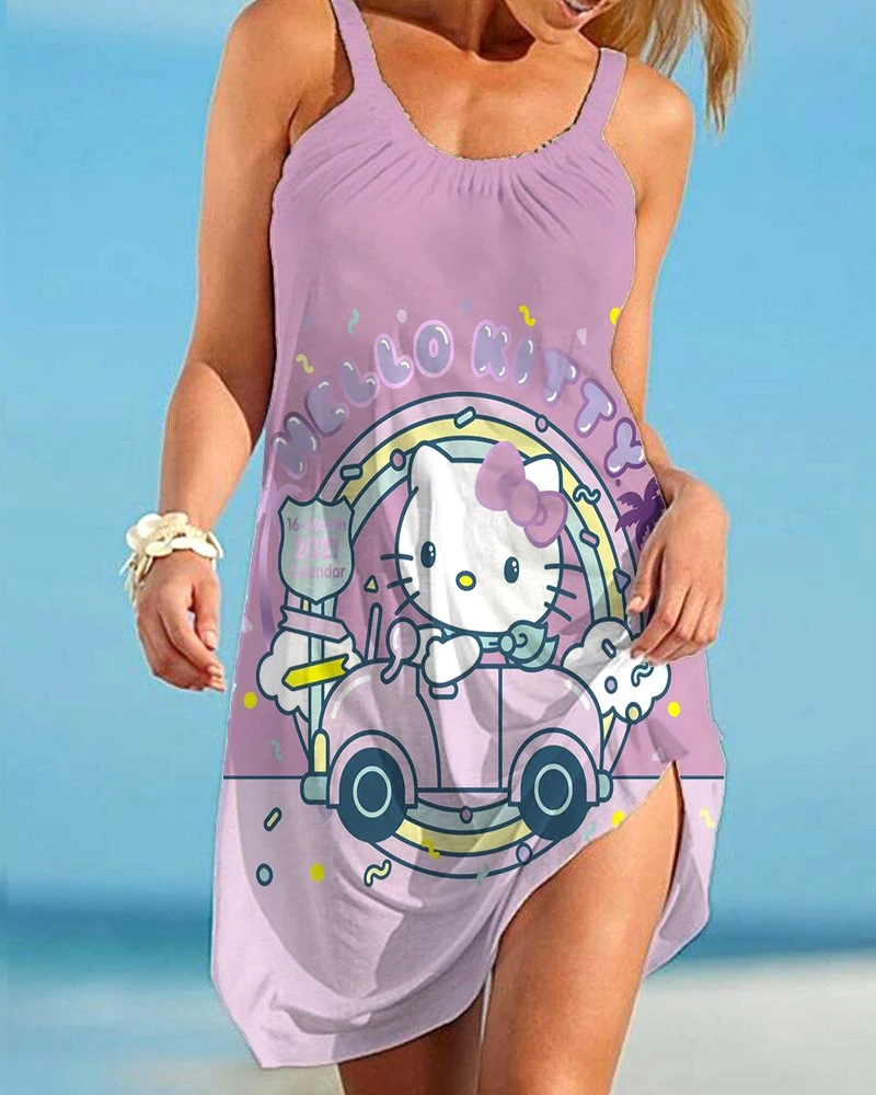 

Official Website: Hello Kitty Women's Trendy Fashion Dress 2024 Summer New Women's Y2k Elegant Dress Strap Casual Beach Dress